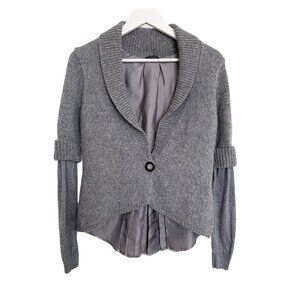 Magaschoni Grey V-Neck Wool Blend Silk Lined Sweater